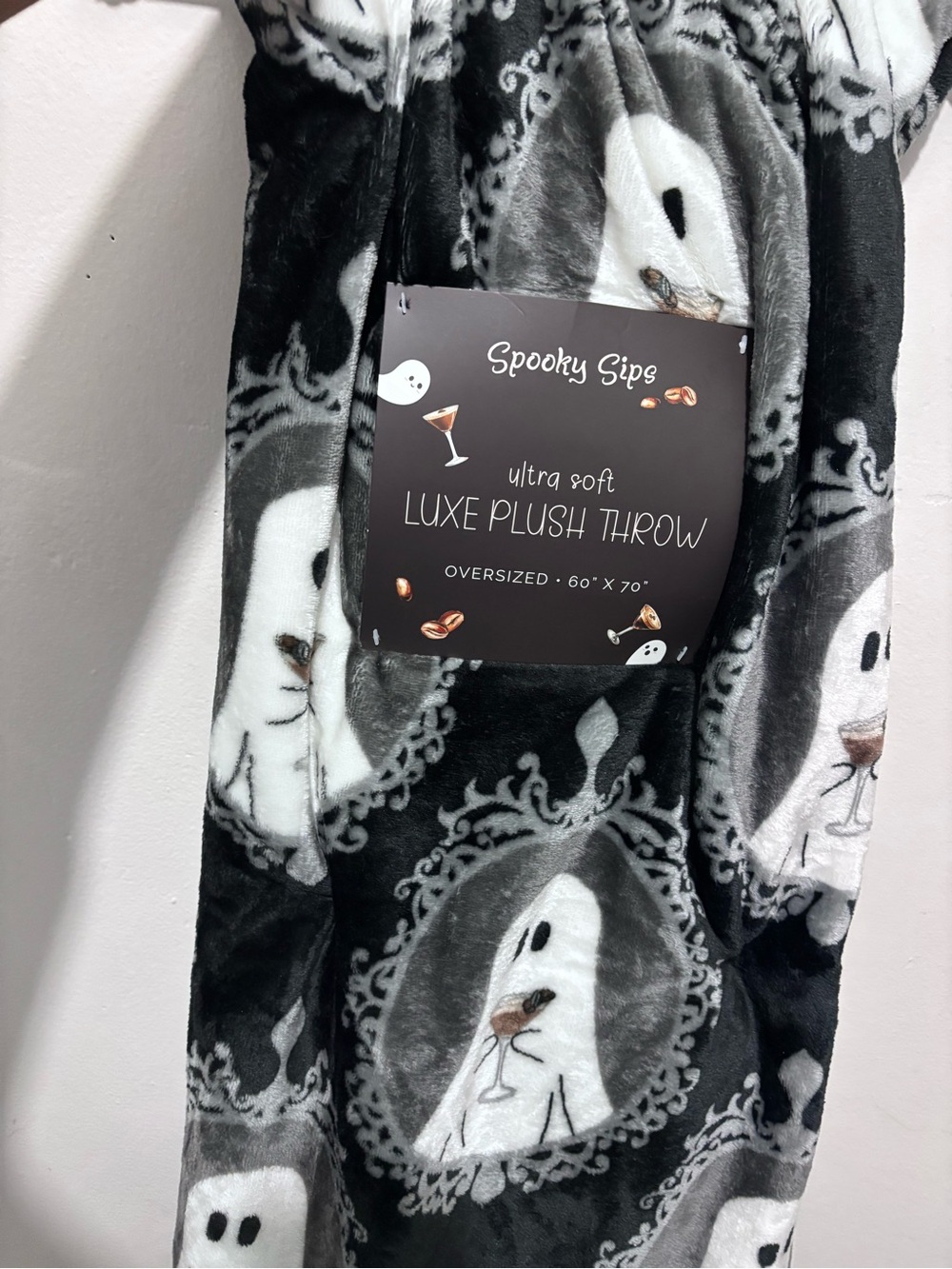Halloween Ghost Espresso Martini Plush Throw Blanket